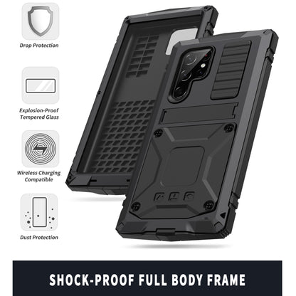 For Samsung Galaxy S22 Ultra 5G R-JUST Metal + Silicone Holder Phone Case(Black) - Galaxy S22 Ultra 5G Cases by R-JUST | Online Shopping South Africa | PMC Jewellery | Buy Now Pay Later Mobicred