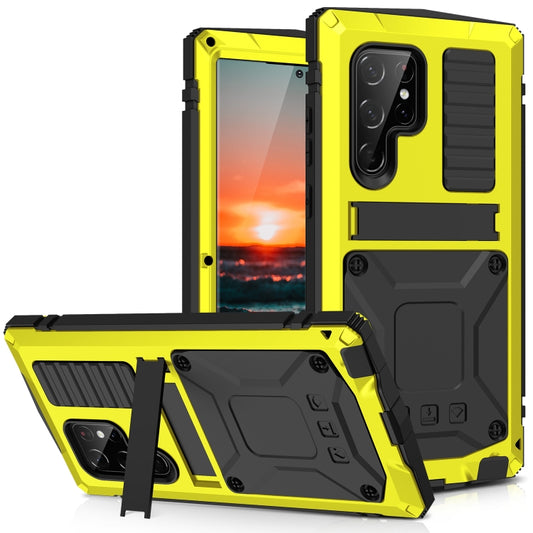 For Samsung Galaxy S22 Ultra 5G R-JUST Metal + Silicone Holder Phone Case(Yellow) - Galaxy S22 Ultra 5G Cases by R-JUST | Online Shopping South Africa | PMC Jewellery