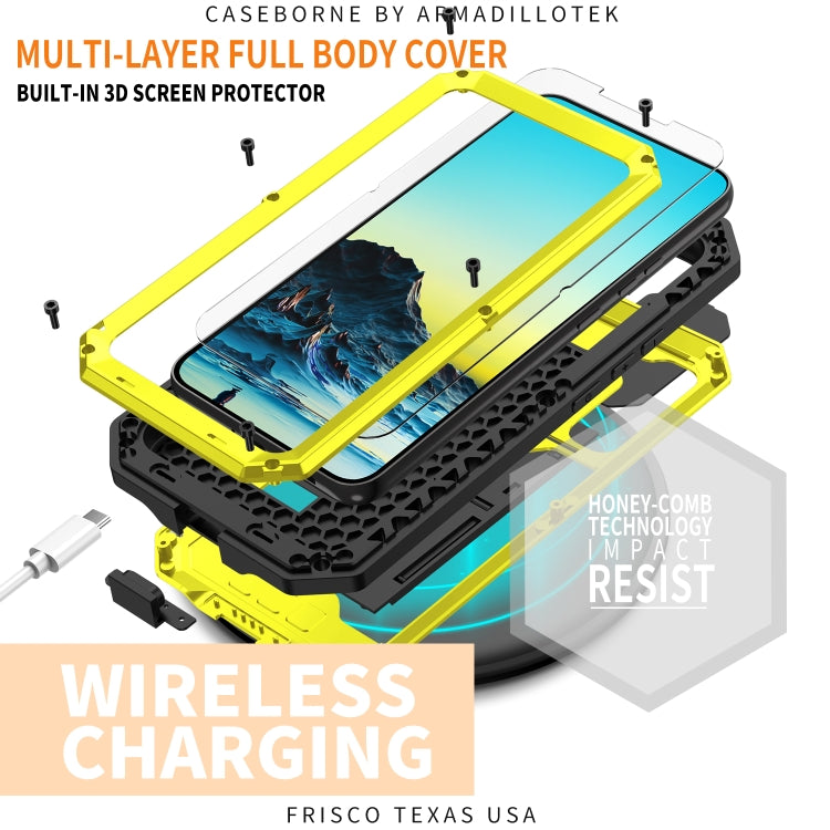 For Samsung Galaxy S22 5G R-JUST Sliding Camera Metal + Silicone Holder Phone Case(Yellow) - Galaxy S22 5G Cases by R-JUST | Online Shopping South Africa | PMC TechLife | Buy Now Pay Later Mobicred