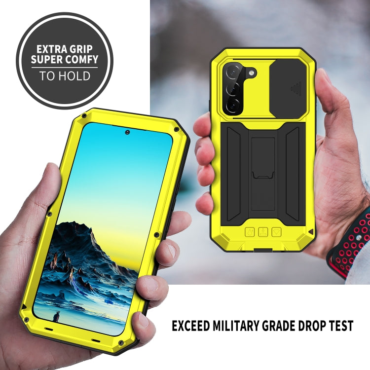 For Samsung Galaxy S22 5G R-JUST Sliding Camera Metal + Silicone Holder Phone Case(Yellow) - Galaxy S22 5G Cases by R-JUST | Online Shopping South Africa | PMC TechLife | Buy Now Pay Later Mobicred