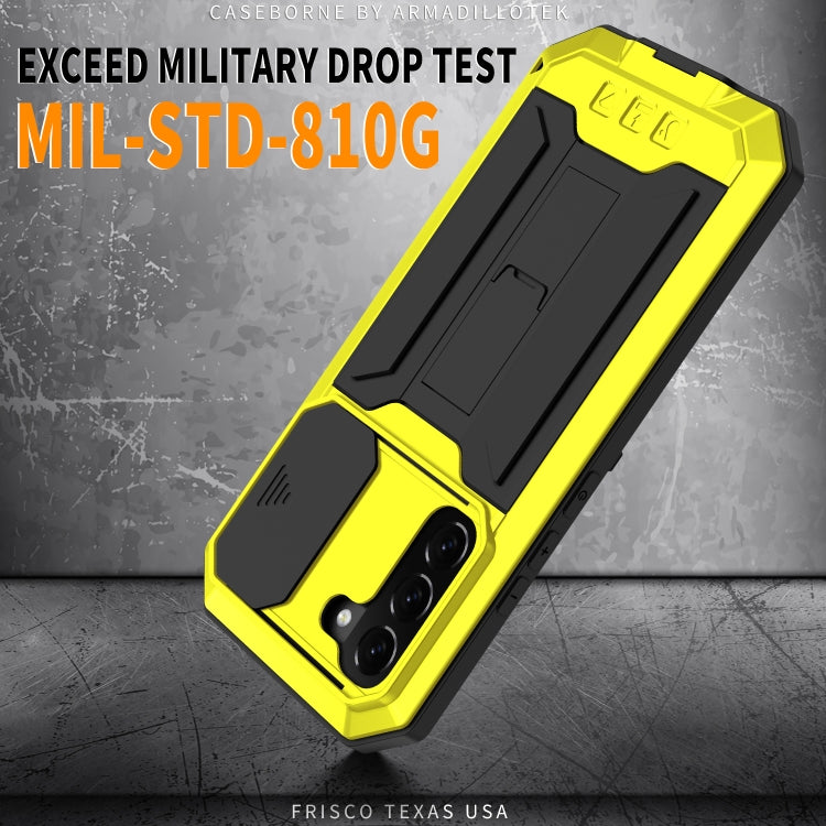 For Samsung Galaxy S22 5G R-JUST Sliding Camera Metal + Silicone Holder Phone Case(Yellow) - Galaxy S22 5G Cases by R-JUST | Online Shopping South Africa | PMC TechLife | Buy Now Pay Later Mobicred