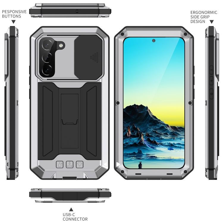 For Samsung Galaxy S22 5G R-JUST Sliding Camera Metal + Silicone Holder Phone Case(Silver) - free shipping - PMC TechLife - Order now!