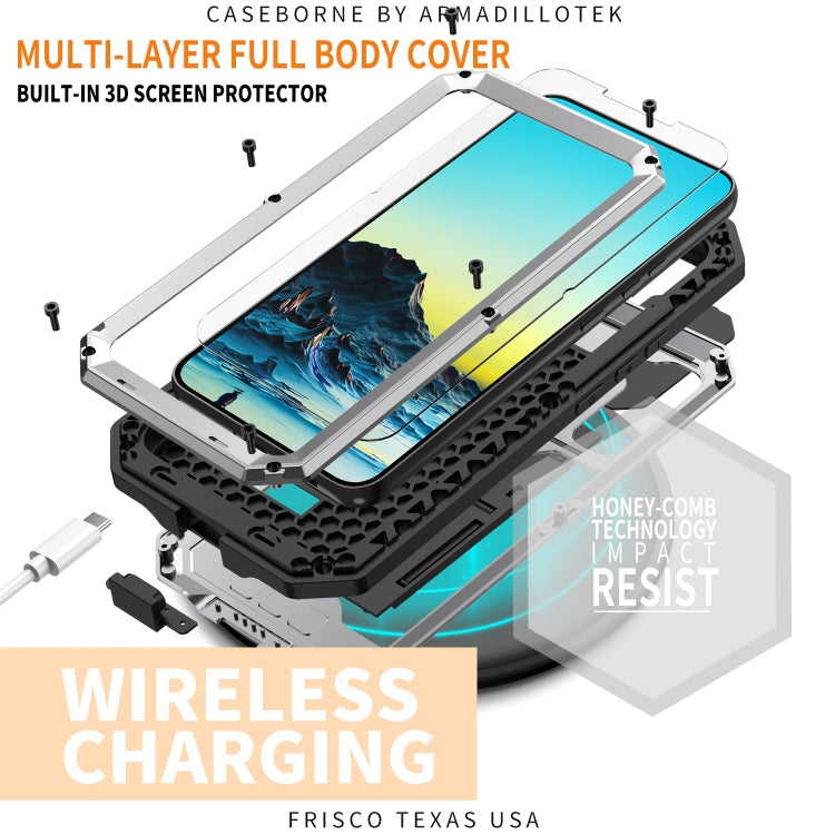 For Samsung Galaxy S22 5G R-JUST Sliding Camera Metal + Silicone Holder Phone Case(Silver) - free shipping - PMC TechLife - Order now!