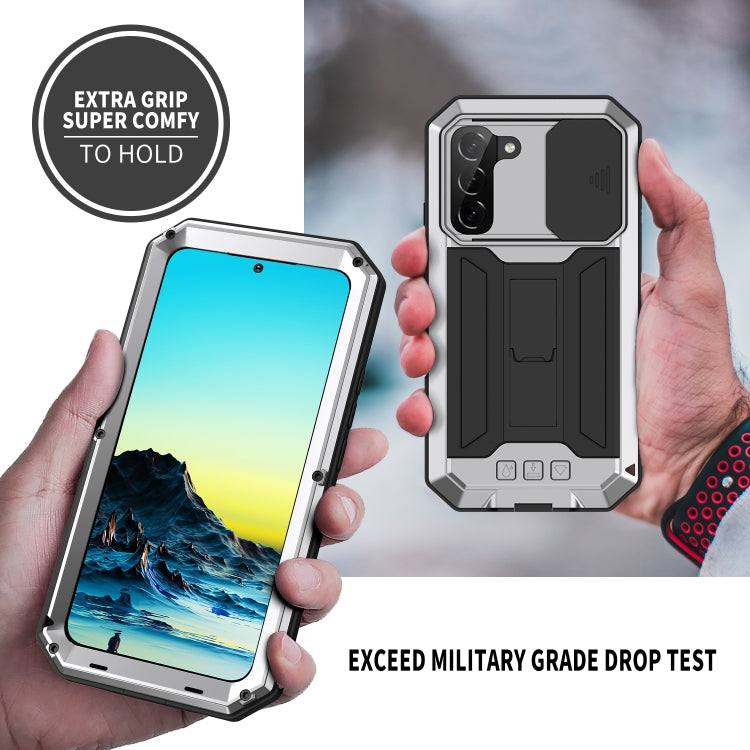 For Samsung Galaxy S22 5G R-JUST Sliding Camera Metal + Silicone Holder Phone Case(Silver) - free shipping - PMC TechLife - Order now!