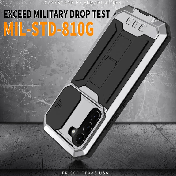 For Samsung Galaxy S22+ 5G R-JUST Sliding Camera Metal + Silicone Holder Phone Case(Silver) - Galaxy S22+ 5G Cases by R-JUST | Online Shopping South Africa | PMC TechLife | Buy Now Pay Later Mobicred