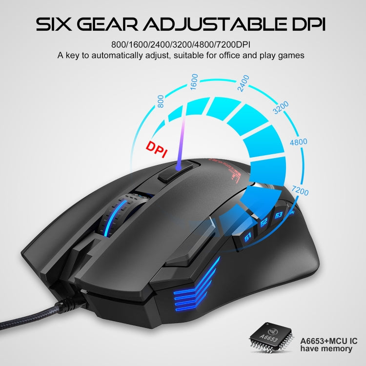 HXSJ S600 USB 7200dpi Adjustable 9-Keys Mechanical Wired Gaming Mouse(Black) - Wired Mice by HXSJ | Online Shopping South Africa | PMC Jewellery | Buy Now Pay Later Mobicred