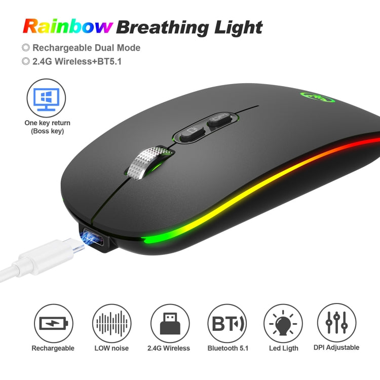 HXSJ M103FG 1600dpi Adjustable 2.4G + Bluetooth RGB Light Wireless Mouse(Black) - Wireless Mice by HXSJ | Online Shopping South Africa | PMC Jewellery | Buy Now Pay Later Mobicred