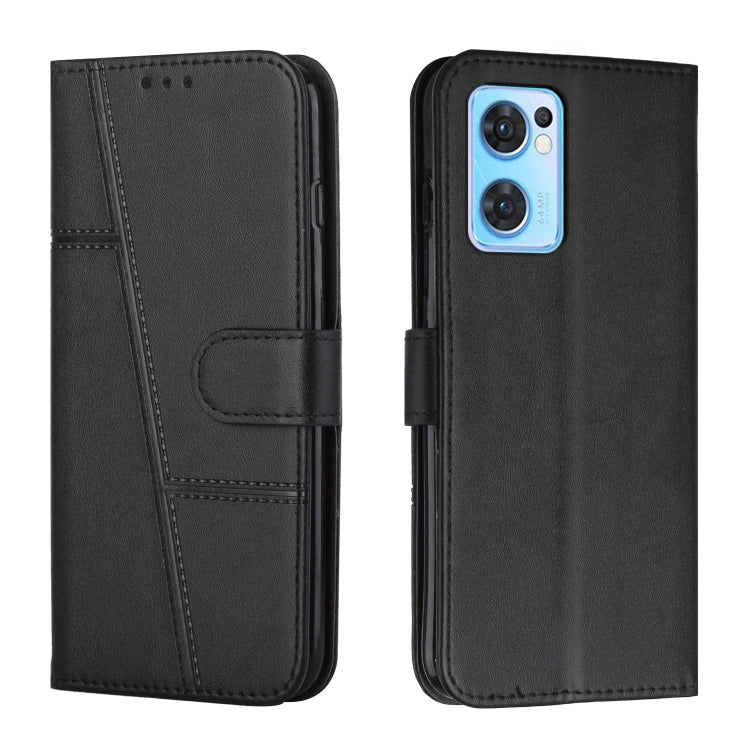 For OPPO Reno7 5G Global & Taiwan Version / Find X5 Lite Stitching Calf Texture Buckle Leather Phone Case(Black) - OPPO Cases by PMC TechLife | Online Shopping South Africa | PMC TechLife | Buy Now Pay Later Mobicred