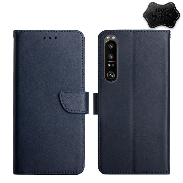 For Sony Xperia 1 III Genuine Leather Fingerprint-proof Flip Phone Case(Blue) - Sony Cases by PMC TechLife | Online Shopping South Africa | PMC TechLife | Buy Now Pay Later Mobicred