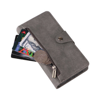 For Google Pixel 3A Rivet Buckle 9 Cards Three Fold Leather Phone Case(Grey) - Google Cases by PMC Jewellery | Online Shopping South Africa | PMC Jewellery | Buy Now Pay Later Mobicred