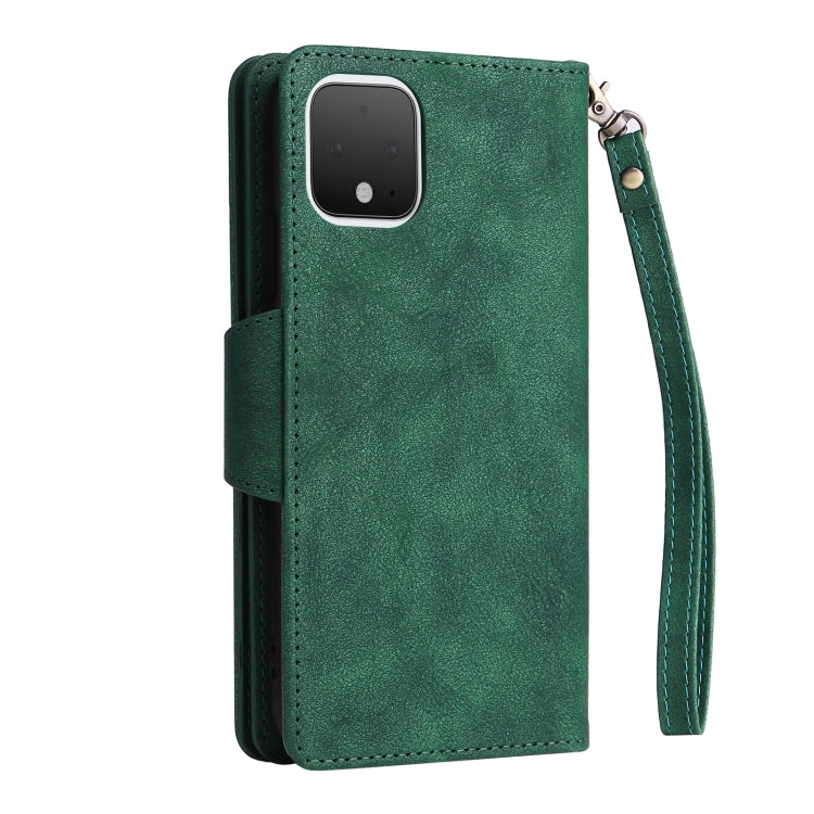 For Google Pixel 4 Rivet Buckle 9 Cards Three Fold Leather Phone Case(Green) - Google Cases by PMC Jewellery | Online Shopping South Africa | PMC Jewellery | Buy Now Pay Later Mobicred