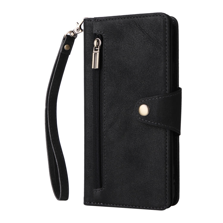 For Google Pixel 4A 5G Rivet Buckle 9 Cards Three Fold Leather Phone Case(Black) - Google Cases by PMC TechLife | Online Shopping South Africa | PMC TechLife | Buy Now Pay Later Mobicred