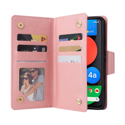 For Google Pixel 4A 5G Rivet Buckle 9 Cards Three Fold Leather Phone Case(Rose Gold) - Google Cases by PMC Jewellery | Online Shopping South Africa | PMC Jewellery | Buy Now Pay Later Mobicred