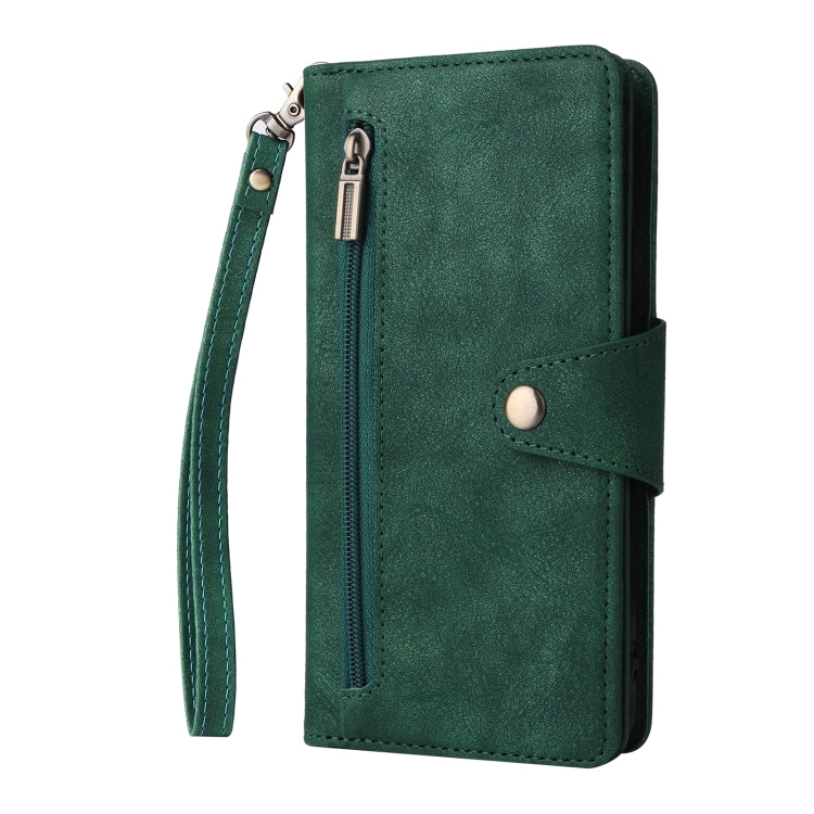 For Google Pixel 4A 5G Rivet Buckle 9 Cards Three Fold Leather Phone Case(Green) - Google Cases by PMC Jewellery | Online Shopping South Africa | PMC Jewellery | Buy Now Pay Later Mobicred