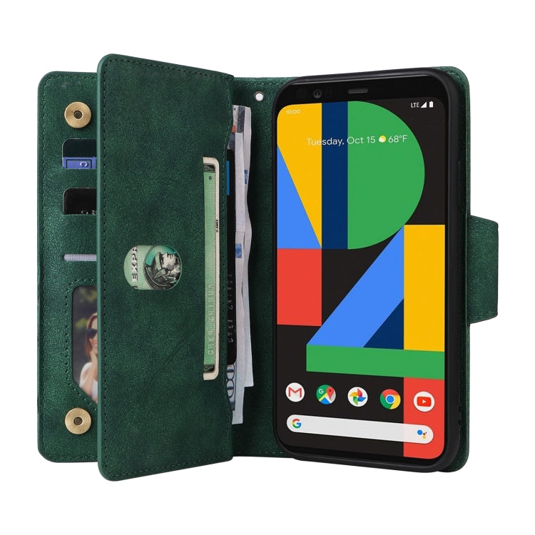 For Google Pixel 4 XL Rivet Buckle 9 Cards Three Fold Leather Phone Case(Green) - Google Cases by PMC TechLife | Online Shopping South Africa | PMC TechLife | Buy Now Pay Later Mobicred