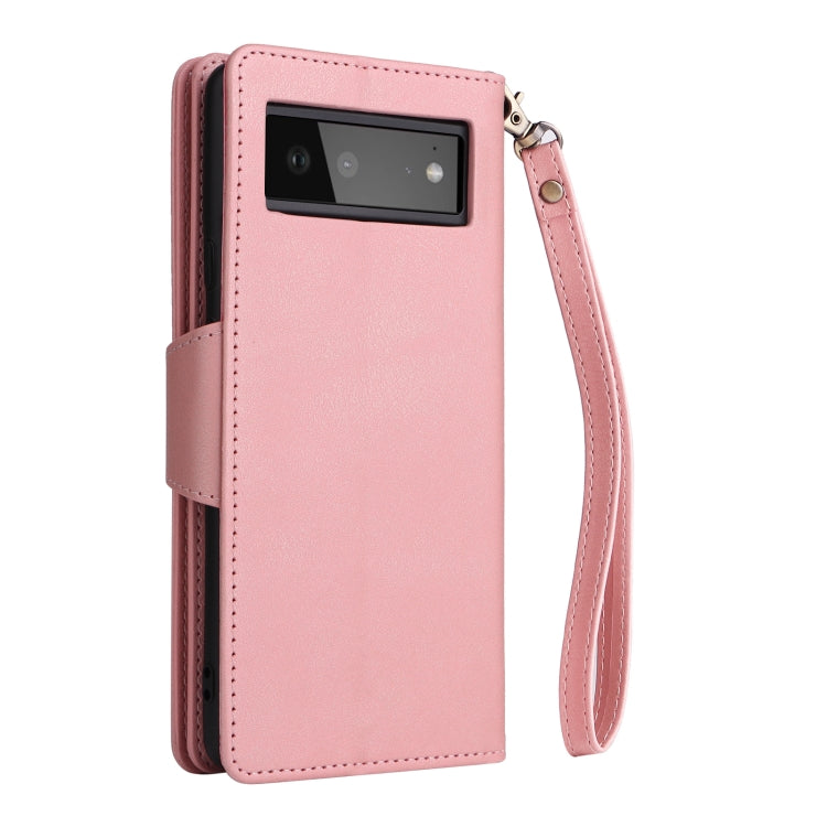 For Google Pixel 6 Rivet Buckle 9 Cards Three Fold Leather Phone Case(Rose Gold) - Google Cases by PMC Jewellery | Online Shopping South Africa | PMC Jewellery | Buy Now Pay Later Mobicred