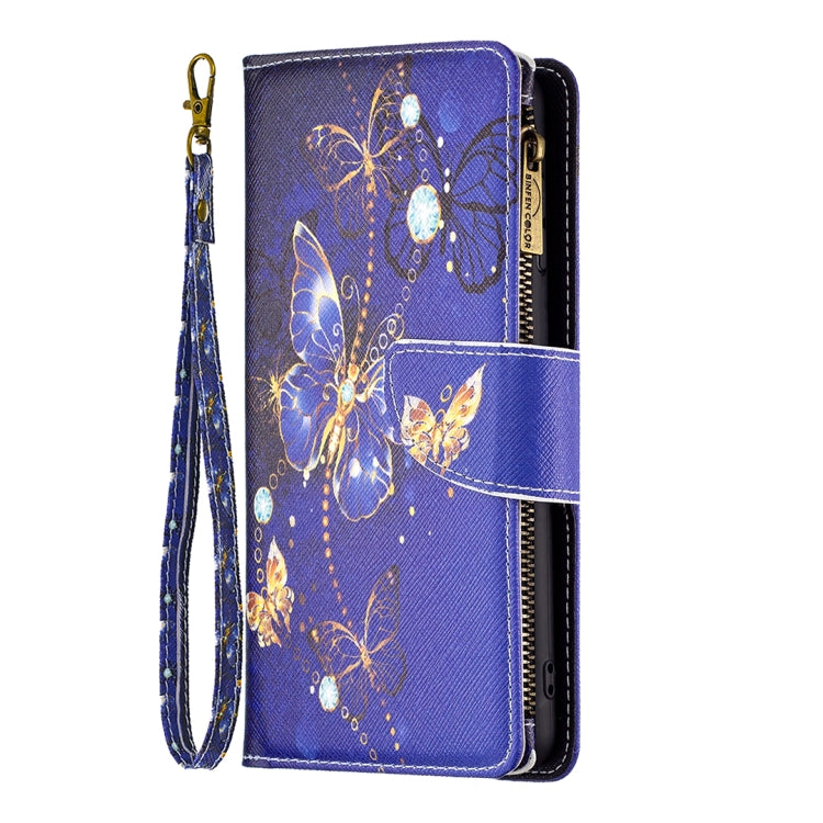 For OPPO Reno7 5G Global Colored Drawing Pattern Zipper Horizontal Flip Phone Leather Case(Purple Butterfly) - OPPO Cases by PMC TechLife | Online Shopping South Africa | PMC TechLife | Buy Now Pay Later Mobicred