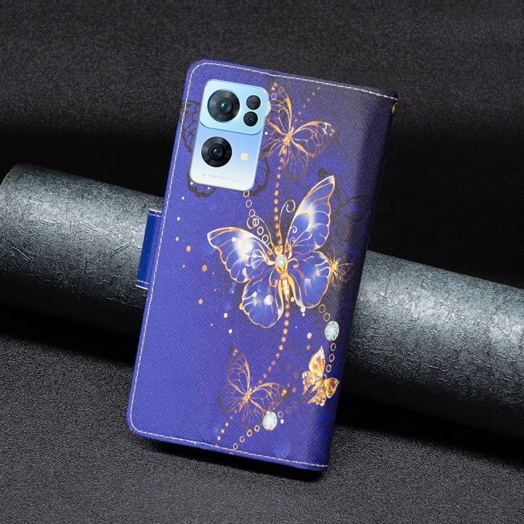 For OPPO Reno7 5G Global Colored Drawing Pattern Zipper Horizontal Flip Phone Leather Case(Purple Butterfly) - OPPO Cases by PMC TechLife | Online Shopping South Africa | PMC TechLife | Buy Now Pay Later Mobicred