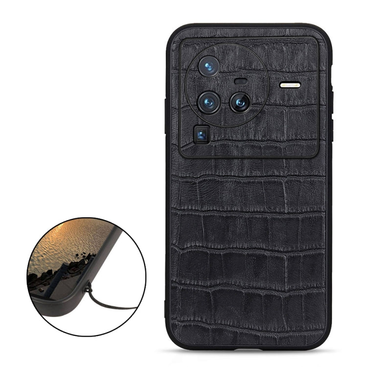 For vivo X80 Pro Accurate Hole Crocodile Texture Genuine Leather Phone Case(Black) - vivo Cases by PMC Jewellery | Online Shopping South Africa | PMC Jewellery