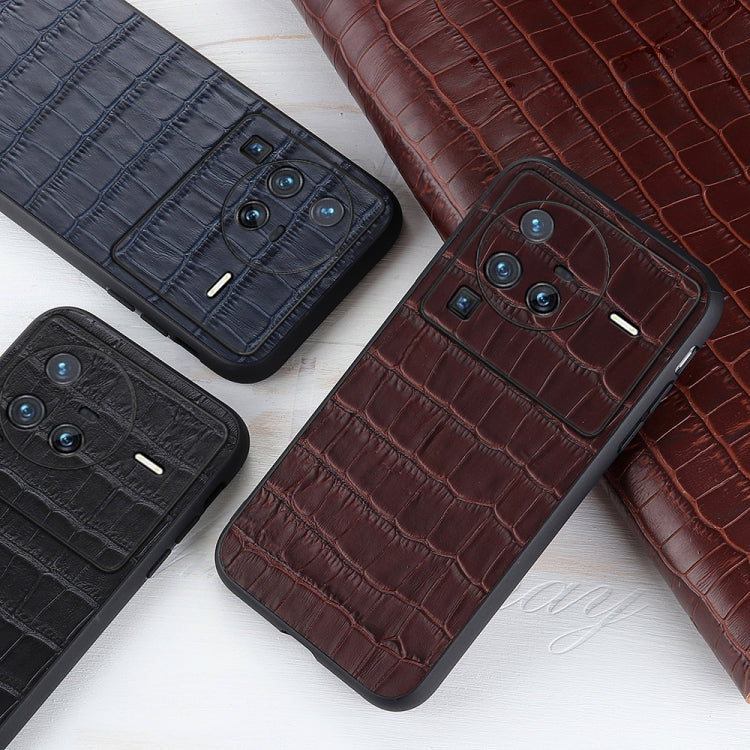 For vivo X80 Pro Accurate Hole Crocodile Texture Genuine Leather Phone Case(Black) - vivo Cases by PMC Jewellery | Online Shopping South Africa | PMC Jewellery