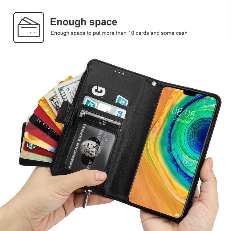 For Huawei Mate 30 Pro Microfiber Zipper Horizontal Flip Leather Case(Black) - Huawei Cases by PMC TechLife | Online Shopping South Africa | PMC TechLife | Buy Now Pay Later Mobicred