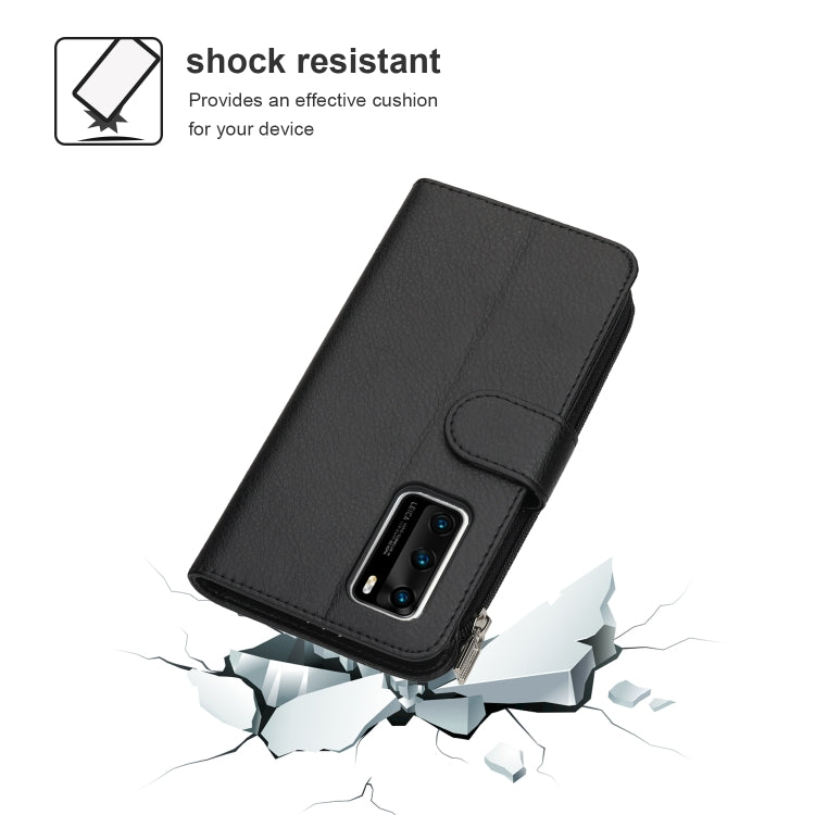 For Huawei P40 Microfiber Zipper Horizontal Flip Leather Case(Black) - free shipping - PMC TechLife - Order now!