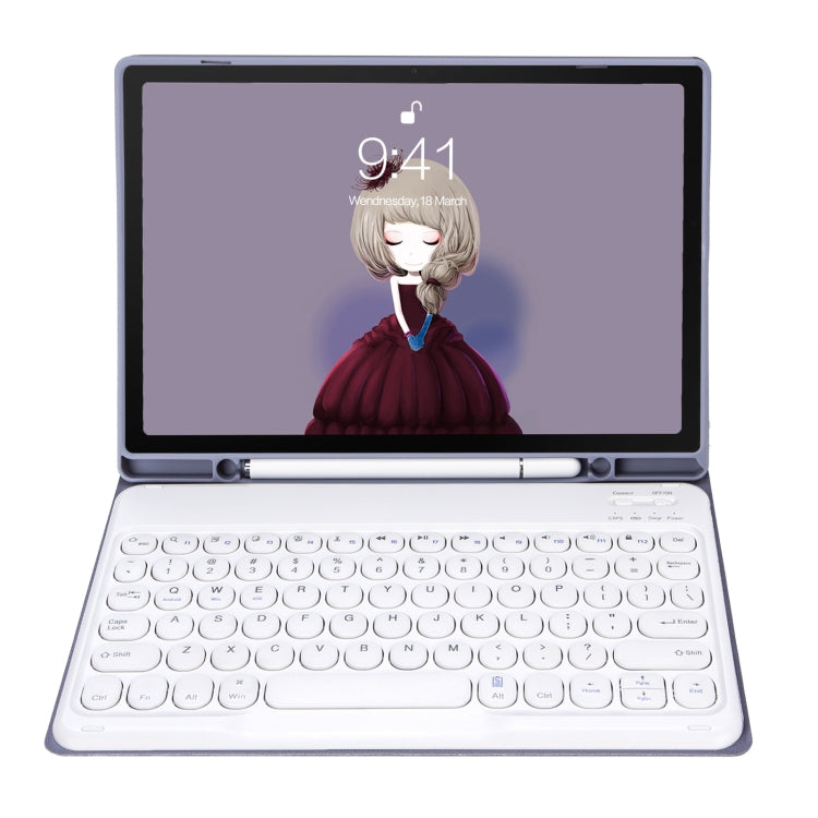 YA08B Candy Color Skin Feel Texture Round Keycap Bluetooth Keyboard Leather Case For Samsung Galaxy Tab A8 10.5 2021 SM-X200 / SM-X205(Purple) - Samsung Keyboard by PMC TechLife | Online Shopping South Africa | PMC TechLife