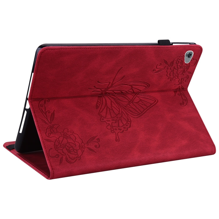 For Huawei MediaPad M5 Lite Butterfly Flower Embossed Leather Tablet Case(Red) - Huawei by PMC TechLife | Online Shopping South Africa | PMC TechLife | Buy Now Pay Later Mobicred