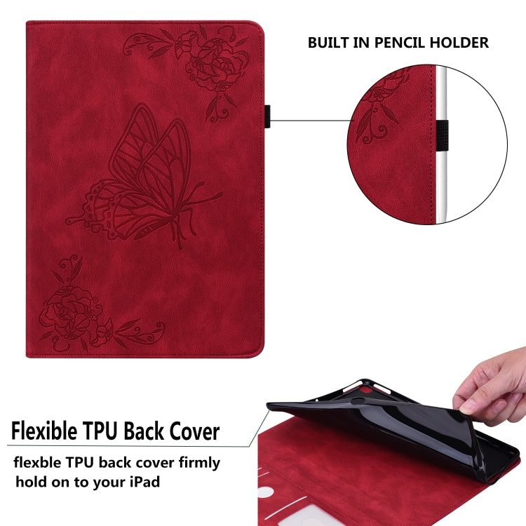 For Huawei MediaPad M5 Lite Butterfly Flower Embossed Leather Tablet Case(Red) - Huawei by PMC TechLife | Online Shopping South Africa | PMC TechLife | Buy Now Pay Later Mobicred
