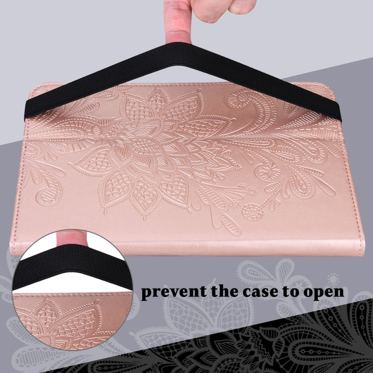 For Lenovo M10 Plus 10.6 3rd Gen 2022 Lace Flower Embossing Pattern Leather Tablet Case(Gold) - Lenovo by PMC TechLife | Online Shopping South Africa | PMC TechLife | Buy Now Pay Later Mobicred