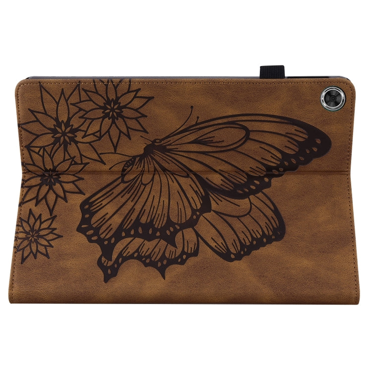 For Lenovo Tab M10 Plus 10.6 3rd Gen 2022 Big Butterfly Embossed Leather Tablet Case(Brown) - Lenovo by PMC TechLife | Online Shopping South Africa | PMC TechLife | Buy Now Pay Later Mobicred