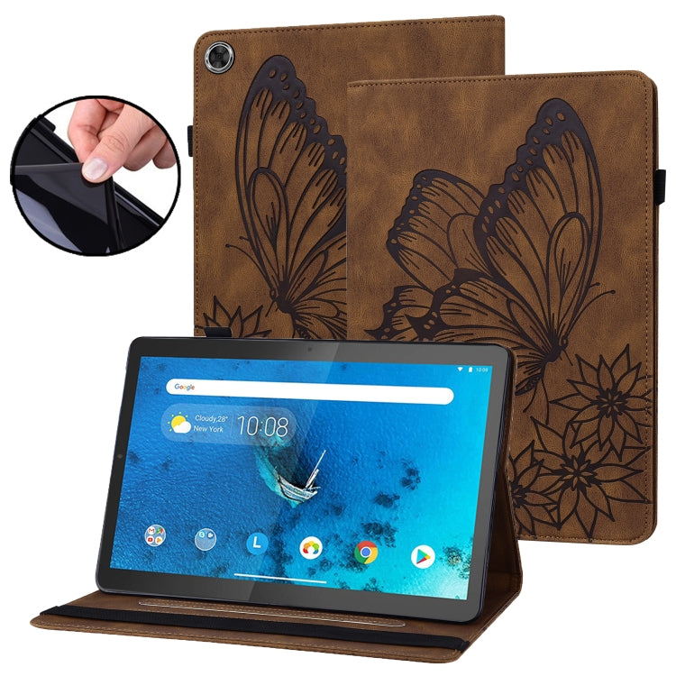 For Lenovo Tab M10 HD 2nd Gen Big Butterfly Embossed Leather Tablet Case(Brown) - Lenovo by PMC TechLife | Online Shopping South Africa | PMC TechLife | Buy Now Pay Later Mobicred