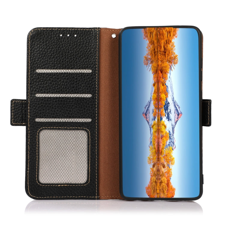 For Nokia C2 2nd Edition KHAZNEH Side-Magnetic Litchi Genuine Leather RFID Phone Case(Black) - Nokia Cases by PMC TechLife | Online Shopping South Africa | PMC TechLife | Buy Now Pay Later Mobicred