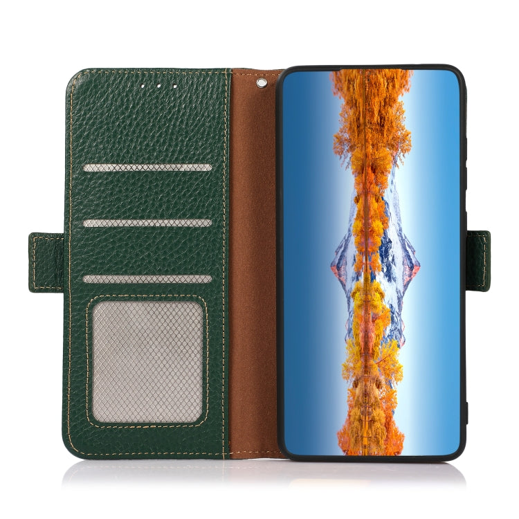 For Nokia C21 Plus KHAZNEH Side-Magnetic Litchi Genuine Leather RFID Phone Case(Green) - Nokia Cases by PMC TechLife | Online Shopping South Africa | PMC TechLife | Buy Now Pay Later Mobicred
