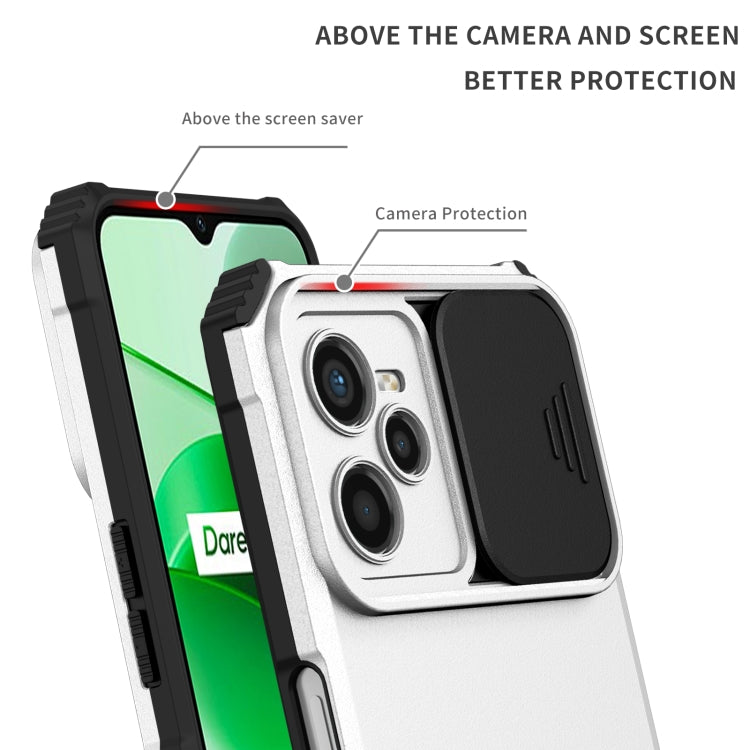For OPPO Realme C35 Stereoscopic Holder Sliding Camshield Phone Case(White) - Realme Cases by PMC TechLife | Online Shopping South Africa | PMC TechLife