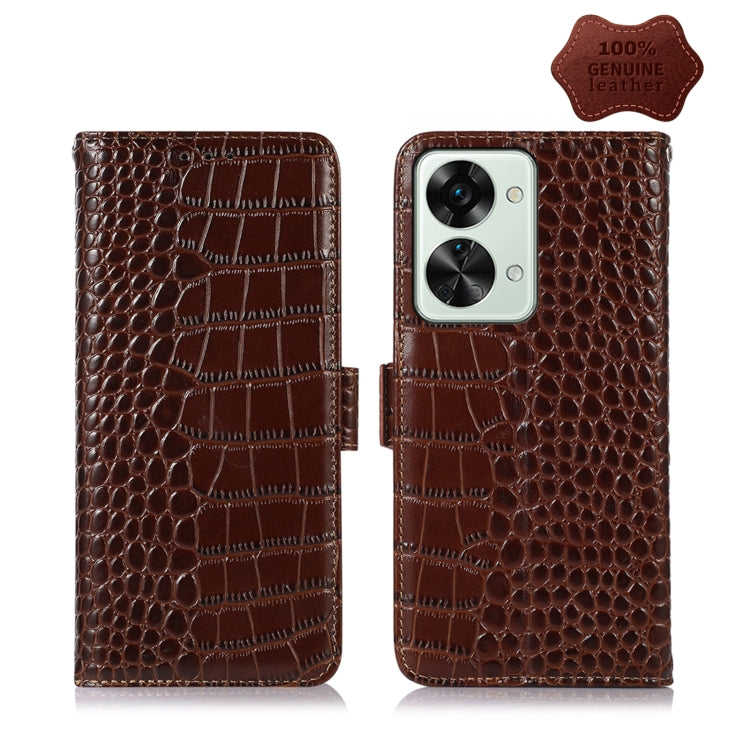 For OnePlus Nord 2T 5G Crocodile Top Layer Cowhide Leather Phone Case(Brown) - OnePlus Cases by PMC TechLife | Online Shopping South Africa | PMC TechLife | Buy Now Pay Later Mobicred