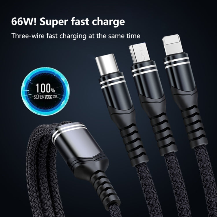 6A 66W 3 in 1 USB to 8 Pin + Micro USB + USB-C / Type-CFast Charging Braided Data Cable(Blue) - Multifunction Cable by PMC Jewellery | Online Shopping South Africa | PMC Jewellery | Buy Now Pay Later Mobicred