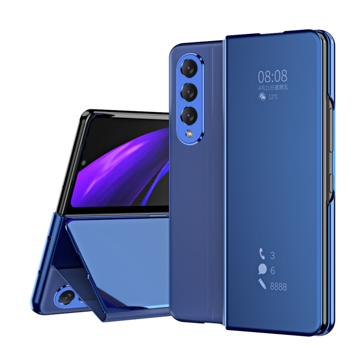 For Samsung Galaxy Z Fold3 Accurate Hole Horizontal Flip Mirror Shockproof Phone Case(Blue) - Galaxy Phone Cases by PMC TechLife | Online Shopping South Africa | PMC TechLife | Buy Now Pay Later Mobicred