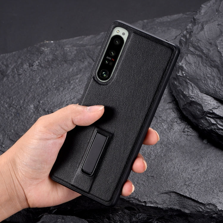 For Sony Xperia 1 III PC + Leather Texture Protective Phone Case with Metal Holder(Black) - Sony Cases by PMC TechLife | Online Shopping South Africa | PMC TechLife
