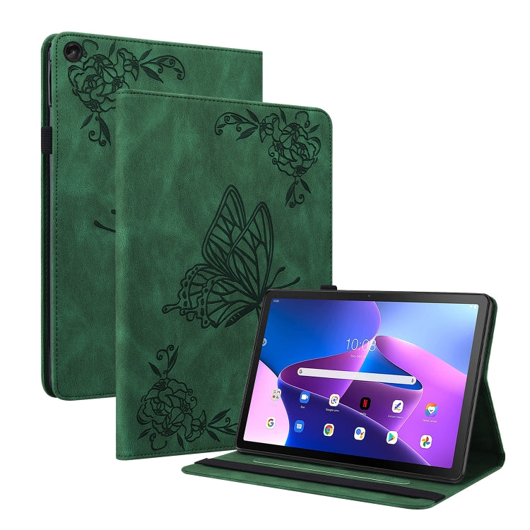 For Lenovo Tab M10 10.1 3rd Gen Butterfly Flower Embossed Leather Tablet Case(Green) - Lenovo by PMC TechLife | Online Shopping South Africa | PMC TechLife | Buy Now Pay Later Mobicred