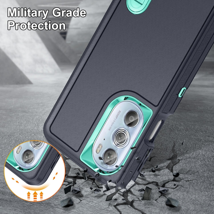 For Motorola Edge 30 Pro 3 in 1 Rugged Holder Phone Case(Dark Blue+Light Blue) - Motorola Cases by PMC TechLife | Online Shopping South Africa | PMC TechLife