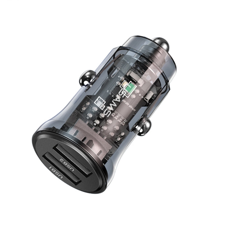 USAMS US-CC162 C31 5V3A Transparent Dual USB Mini Car Charger(Black) - Car Charger by USAMS | Online Shopping South Africa | PMC TechLife | Buy Now Pay Later Mobicred
