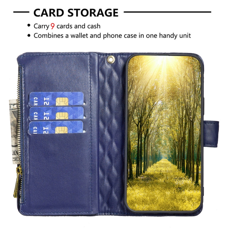 For OPPO Find X5 Lite / Reno7 5G Diamond Lattice Zipper Wallet Leather Flip Phone Case(Blue) - OPPO Cases by PMC TechLife | Online Shopping South Africa | PMC TechLife | Buy Now Pay Later Mobicred