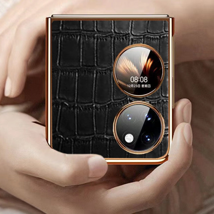 For Huawei P50 Pocket Genuine Leather Crocodile Texture Folding Phone Case(Brown) - Huawei Cases by PMC TechLife | Online Shopping South Africa | PMC TechLife | Buy Now Pay Later Mobicred
