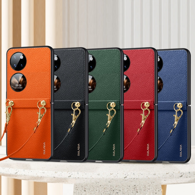 For Huawei P50 Pocket SULADA Litchi Texture Leather + TPU Phone Case with Strap(Green) - Huawei Cases by SULADA | Online Shopping South Africa | PMC TechLife