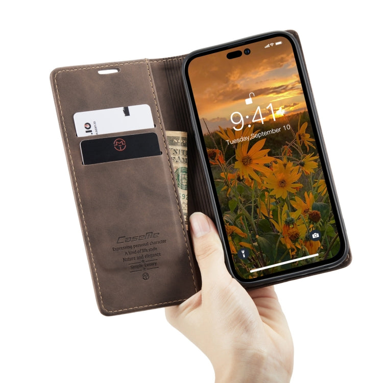 For iPhone 14 Pro CaseMe-013 Multifunctional Retro Frosted Leather Phone Case(Coffee) - iPhone 14 Pro Cases by CaseMe | Online Shopping South Africa | PMC Jewellery | Buy Now Pay Later Mobicred