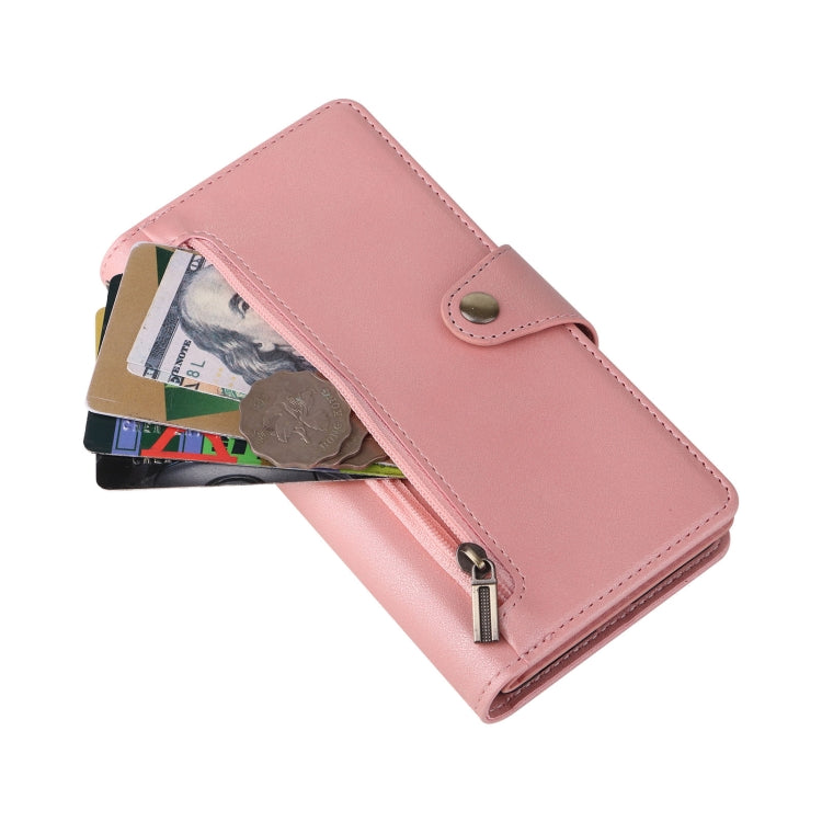 For Google Pixel 6a Rivet Buckle 9 Cards Three Fold Leather Phone Case(Rose Gold) - Google Cases by PMC TechLife | Online Shopping South Africa | PMC TechLife | Buy Now Pay Later Mobicred