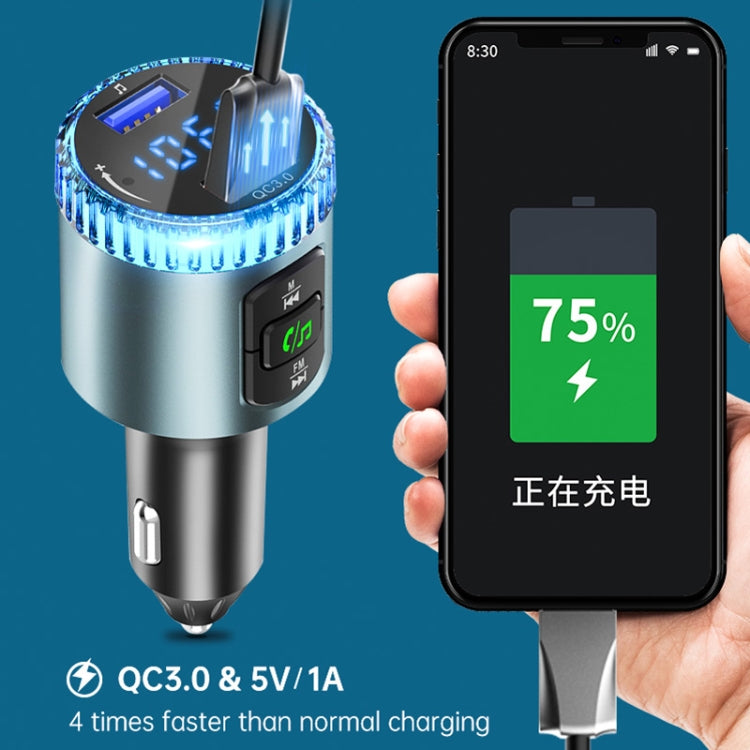 BC77 QC3.0 Fast Charging Car Bluetooth Hands-free MP3 Player FM Transmitter(Navy Blue) - Bluetooth Car Kits by PMC TechLife | Online Shopping South Africa | PMC TechLife | Buy Now Pay Later Mobicred