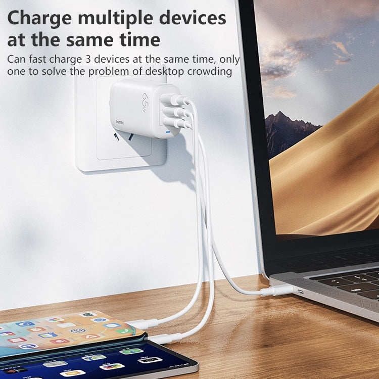 REMAX RP-U55 Territory Series 65W USB+Dual USB-C / Type-C Interface Fast Charger, Specification:EU Plug(White) - USB Charger by REMAX | Online Shopping South Africa | PMC Jewellery | Buy Now Pay Later Mobicred