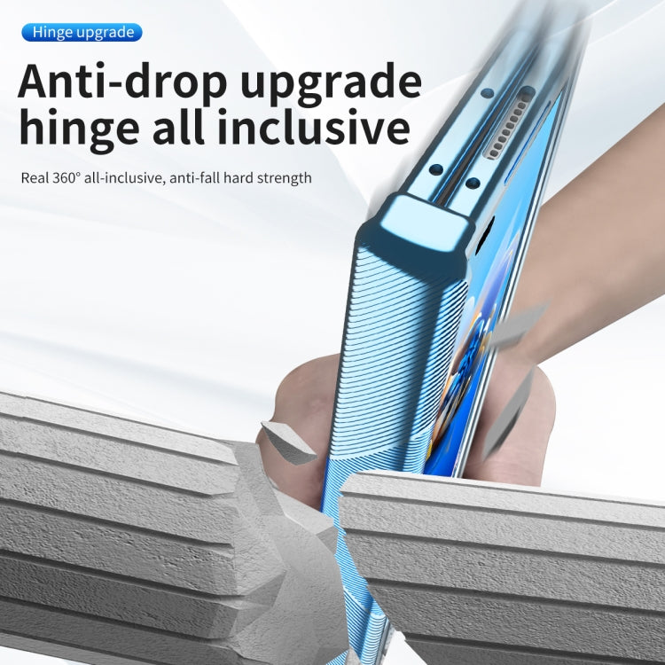 For Huawei Mate X2 Magnetic Hinges Plating Phone Case with Holder(Blue) - Huawei Cases by PMC TechLife | Online Shopping South Africa | PMC TechLife | Buy Now Pay Later Mobicred